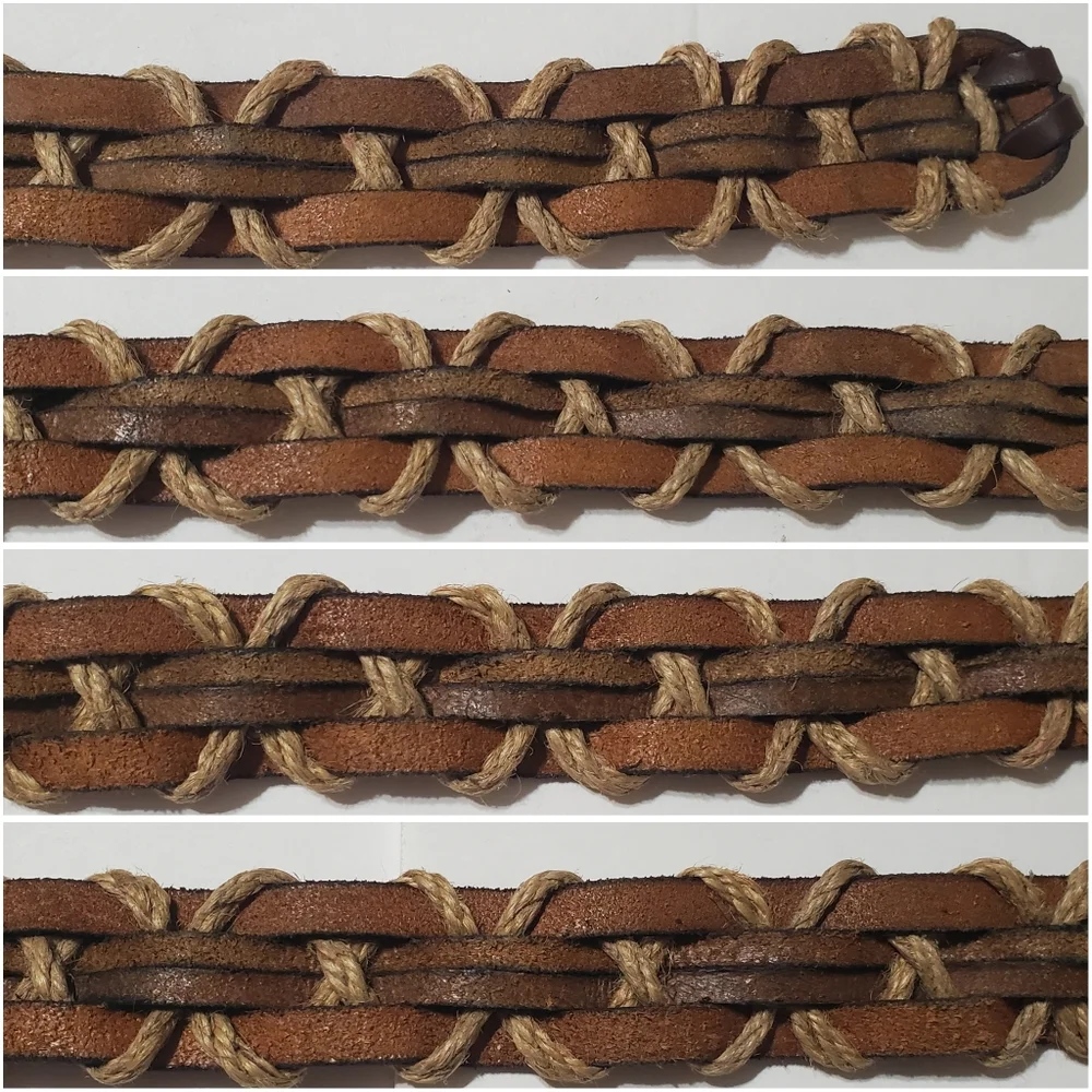 Genuine Leather and Jute Weaved Men's Brown Belt Made in India Boho L/XL